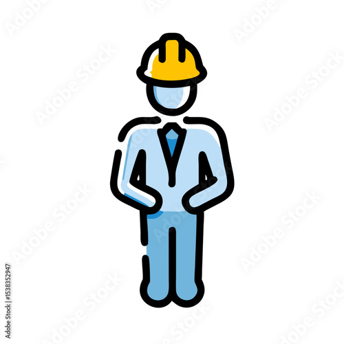 Full Body Construction Worker Vector Illustration – Builder in Hard Hat with Safety Vest and Clipboard, Perfect for Architect, Civil Engineer, Site Supervisor, Project Manager, or Industrial Icon