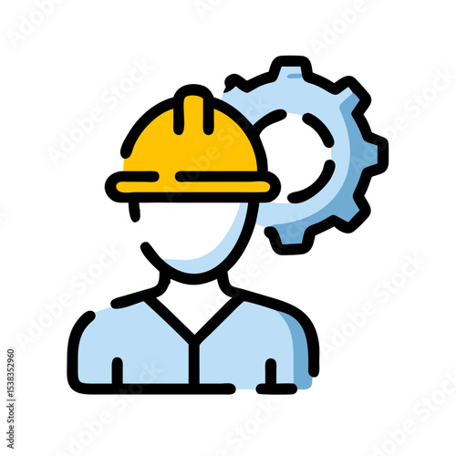 Construction Engineer Vector Icon in Hard Hat and Tie – Flat Design Illustration for Builder, Architect, Safety Inspector, Site Manager, Labor Safety, Industrial Worker, and Civil Engineering Concept