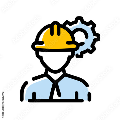 Construction Engineer Vector Icon in Hard Hat and Tie – Flat Design Illustration for Builder, Architect, Safety Inspector, Site Manager, Labor Safety, Industrial Worker, and Civil Engineering Concept