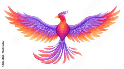 Painted phoenix spreads its wings and flies