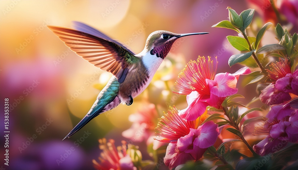 Naklejka premium hummingbird and flowers