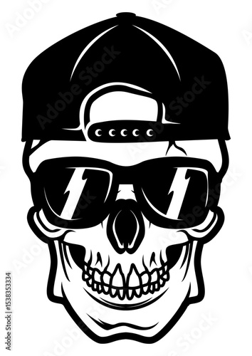 Skull wearing cap and sunglasses 
