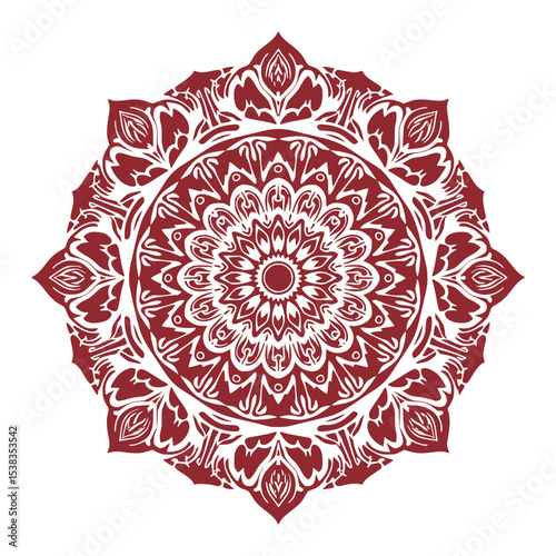 Detailed Red Mandala Art Vector: Intricate Floral Design, Ornamental Pattern for Meditation, Spiritual Art, & Decorative Elements