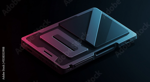Isometric View of a Futuristic Device with Gradient Lighting and Detailed Design