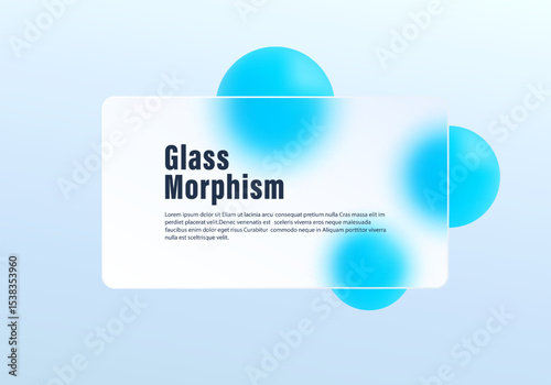 Modern glass morphism interface panel with soft glowing blue spheres on a bright gradient background.