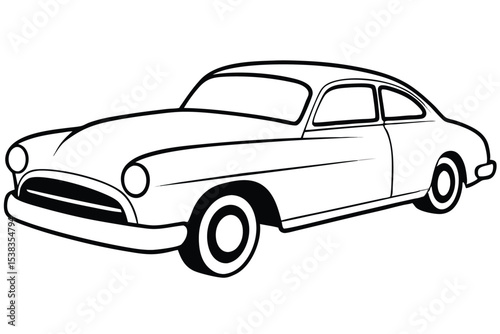 Vintage car line art illustration for coloring book