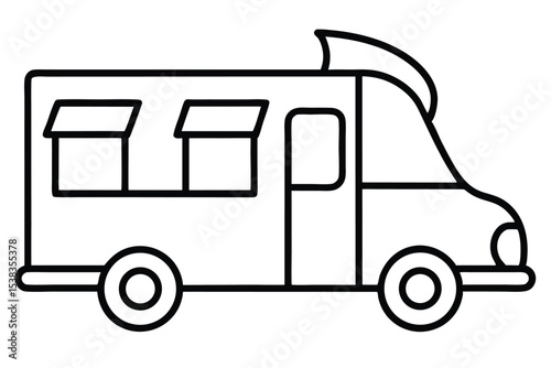 line drawing art of food truck in the road line art vector illustration