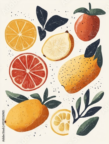 Selective focus. Fruits composition in minimalist and modern artistic style