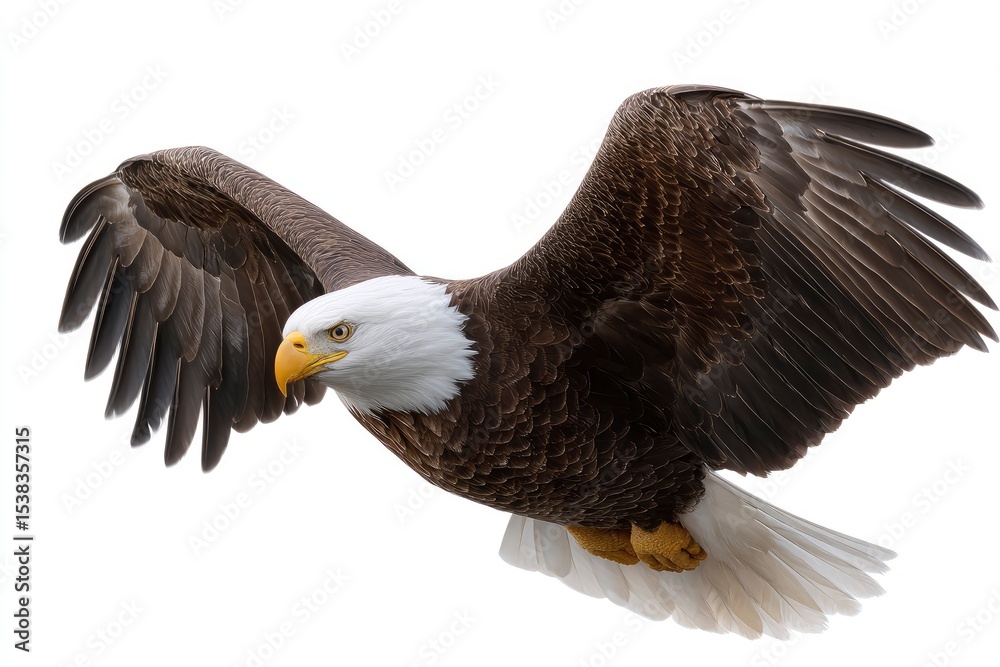 Obraz premium An eagle soars its dark wings spread wide and head held high