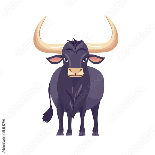 Cute watusi bull. Flat vector clipart, illustration with isolated background.