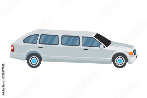 White stretch limousine side view illustration