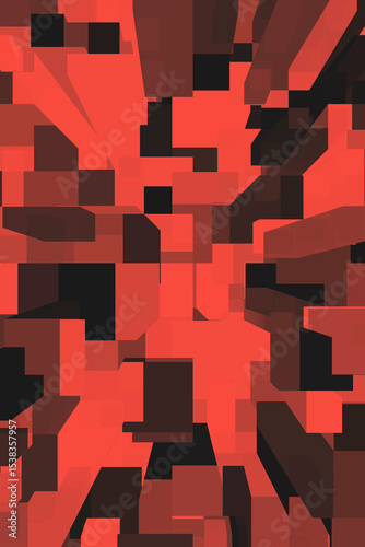 Fototapeta Naklejka Na Ścianę i Meble -  Dynamic red and black rectangular shapes form a digital 3D geometric abstraction