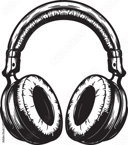Headphones vector illustration featuring an isolated black stereo headset, perfect for music and audio entertainment