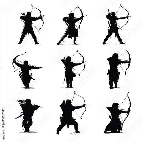 bow and arrow silhouette set, Black & White silhouette set