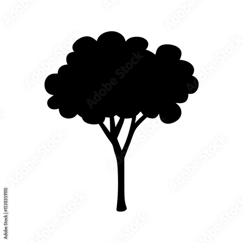 Isolated minimalist black tree silhouette on white background providing a stark contrast