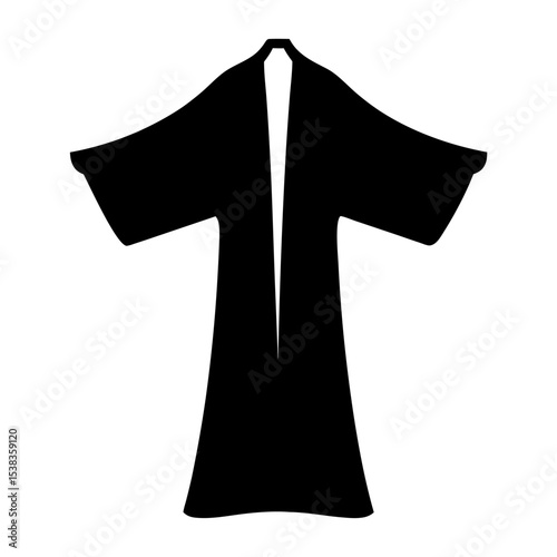 Black silhouette of a traditional Japanese kimono with wide sleeves on white