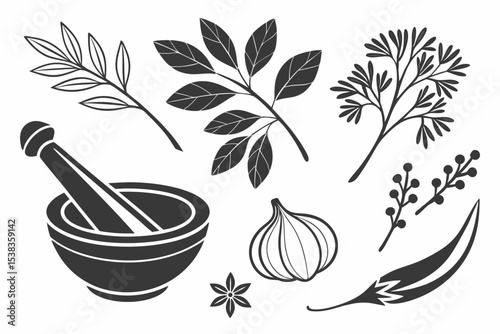 mortar with herbs