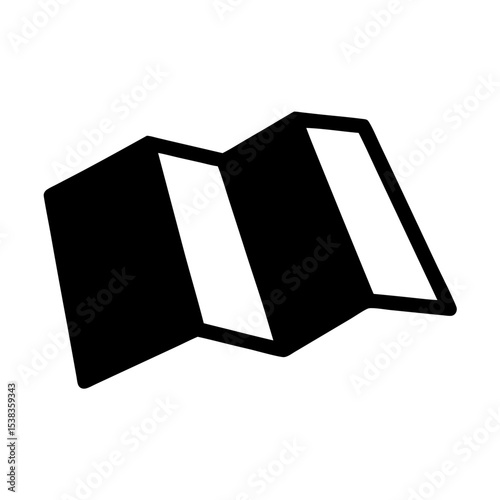 Black and White Illustration of a Folded Map, Symbolizing Travel and Navigation