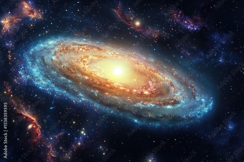 Naklejka premium A vibrant spiral galaxy, a breathtaking cosmic display in the vast expanse of space.