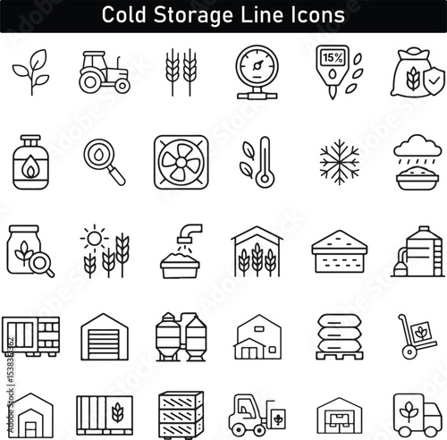 Line Icons for Cold Storage, Agriculture, and Farm Logistics