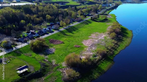 Aerial View of Riverfront Residential Area