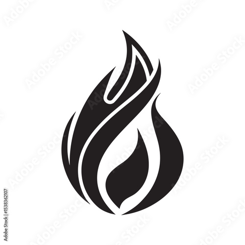 Minimalist black flame icon for diverse applications. on white background