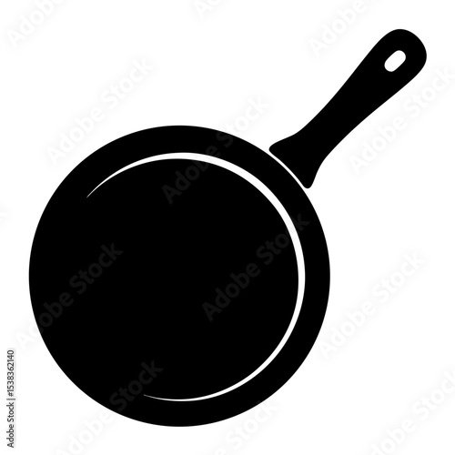 Simplified Black Silhouette of a Frying Pan with Handle and Hole