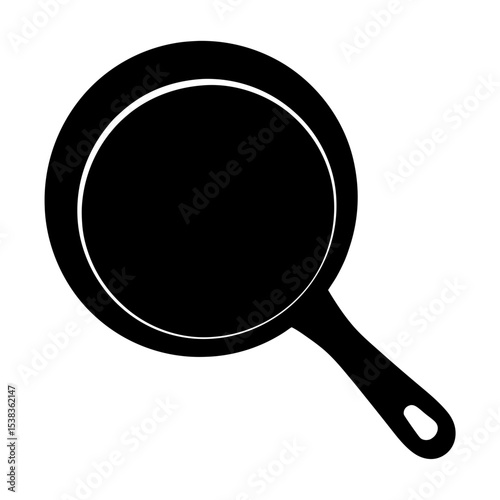 Simple Black and White Illustration of a Cast Iron Frying Pan