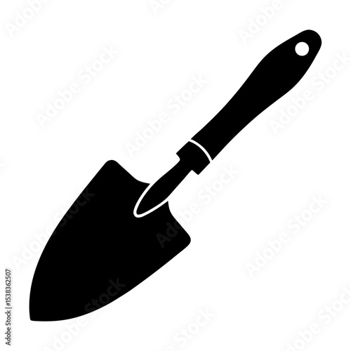Simple silhouette illustration of a gardening trowel with a circular hanging hole