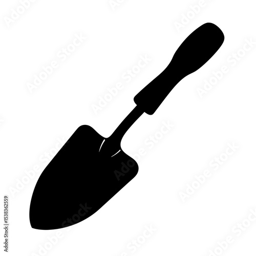 Black silhouette of a hand trowel for gardening on white background