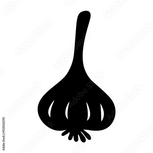 Monochrome silhouette of garlic with cloves isolated on a white background