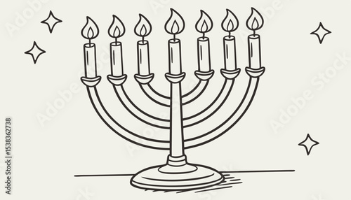 Set of Lit Candles: A collection of six line-drawn candles, each with a flickering flame, offering a classic, illuminated glow against a soft background.   