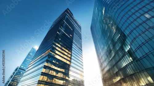 Modern Skyscrapers Under Clear Blue Sky in Urban Landscape
