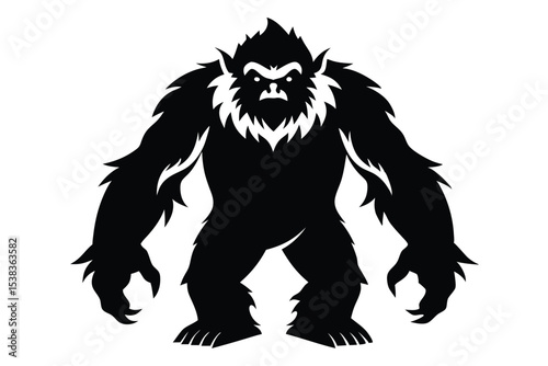 Majestic Bigfoot Sasquatch Standing Tall Showcasing Detailed Furry Silhouette with Intense Gaze