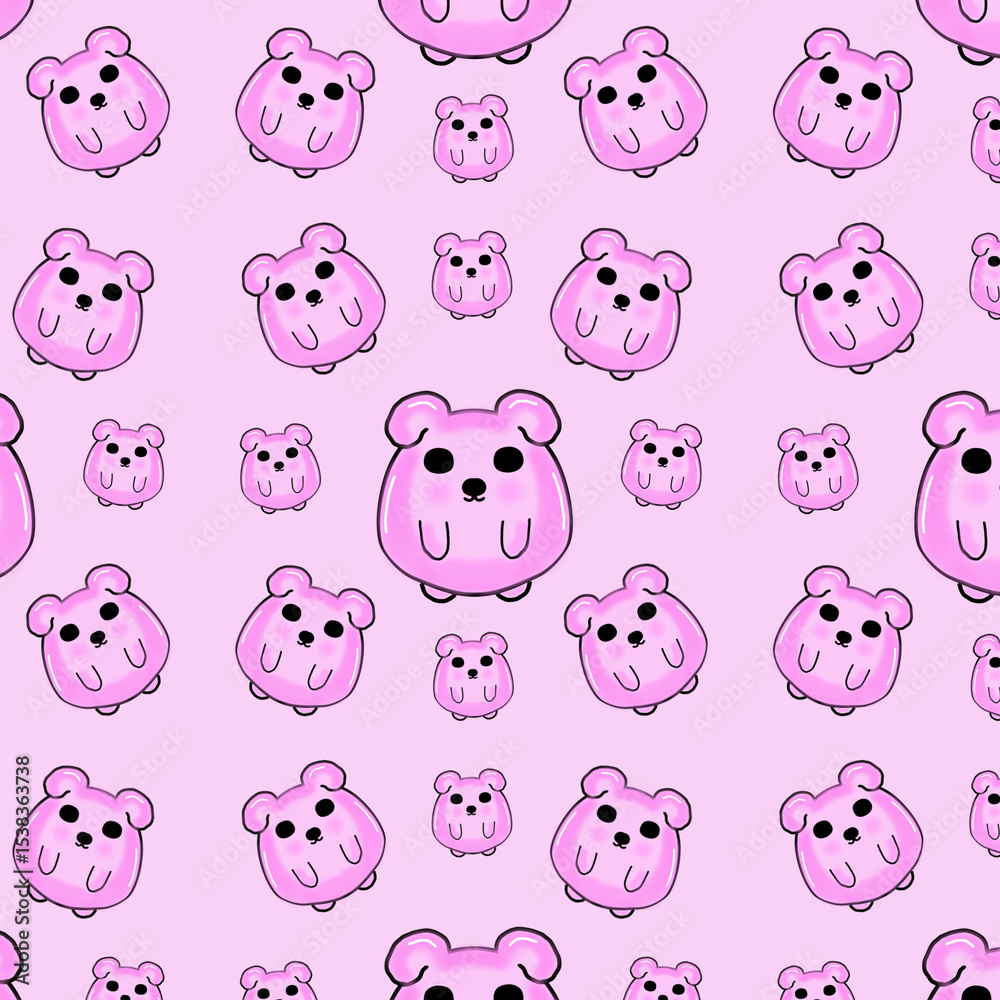 Fototapeta premium Cute pink cartoon character image, cute fabric pattern vector image