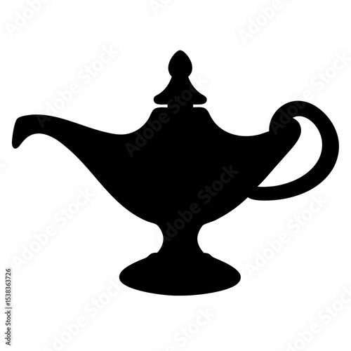 A Silhouette of a Decorative Genie Lamp Against White Background Image