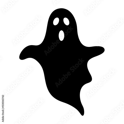 Spooky Black Ghost Silhouette with Oval Eyes and Mouth for Halloween