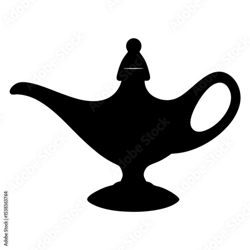 Silhouette of a genie lamp or Aladdin's lamp offering mystical wishes