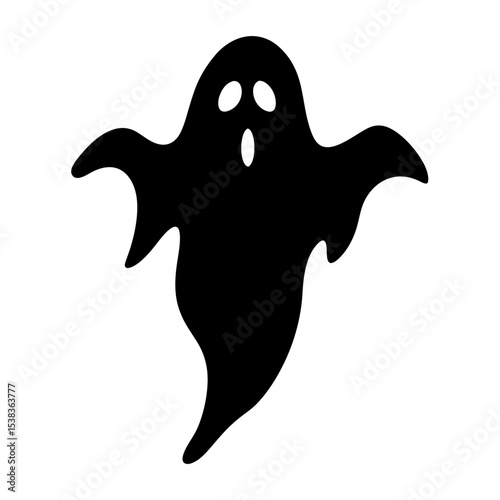 A Spooky and Simple Black Ghost Floating on a White Background