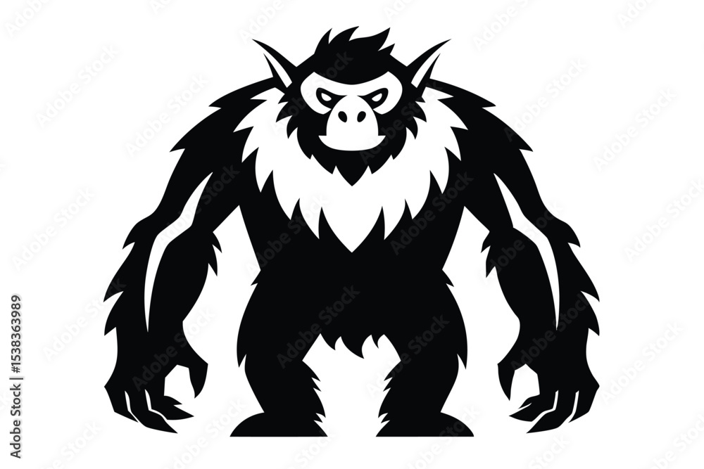 Obraz premium A stylized black yeti with pointed ears is standing menacingly, its gaze intense