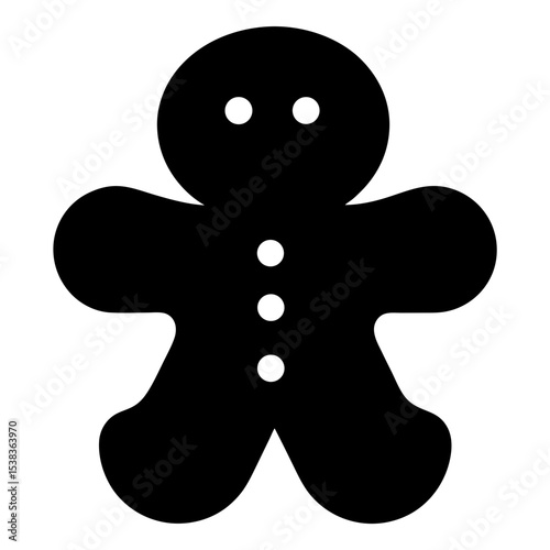 A simple black silhouette of a gingerbread man holiday cookie design