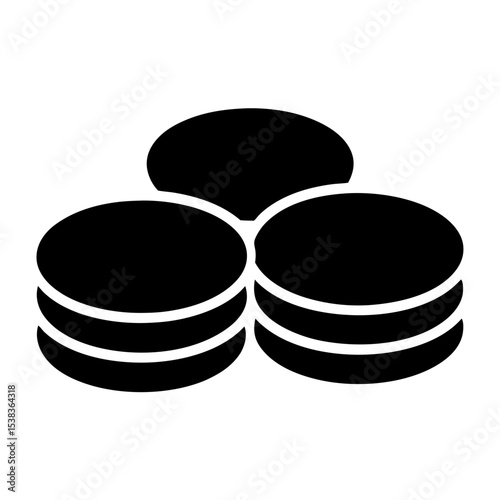 Stack of Pancakes or Coins Illustration Depicting Three Piles in Black