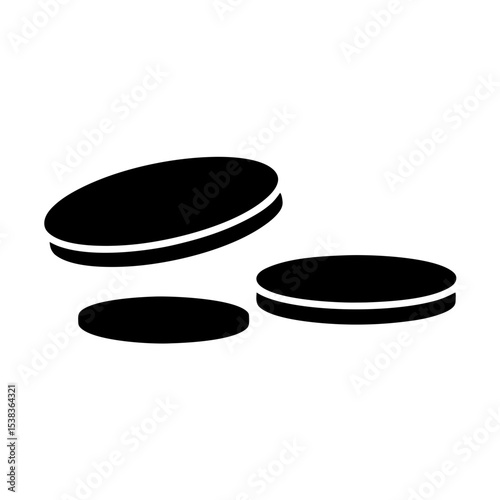 Stylized black and white depiction of three stacked coinlike shapes illustration