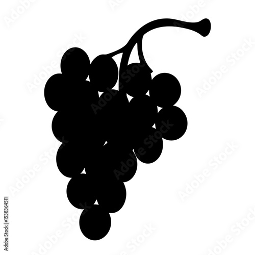 A silhouette of a bunch of grapes, with stem, on white background