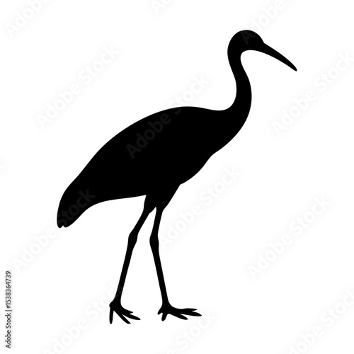 Silhouette of a Standing Long Necked Bird with a Curved Beak