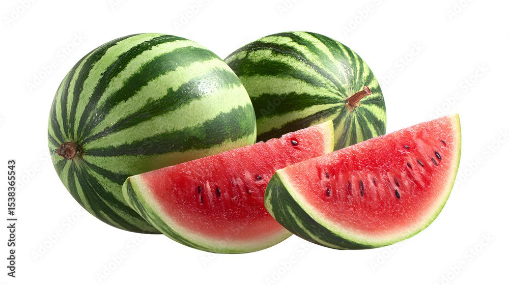 Round striped watermelon and watermelon slice Round striped watermelon and watermelon slice