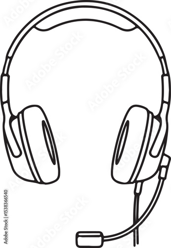 White background headphones and microphone for studio audio entertainment