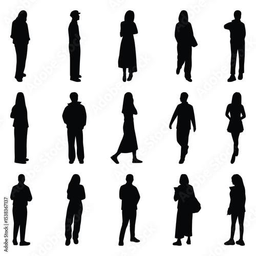 Vector collection set of individual people silhouettes.	
