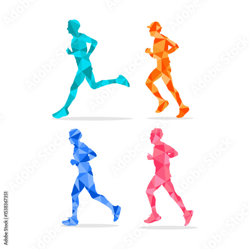 Set of colorful geometric runners isolated on white background. Colorful vector illustration.