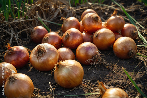 Freshly Harvested Onion with Roots and Soil Still Attached